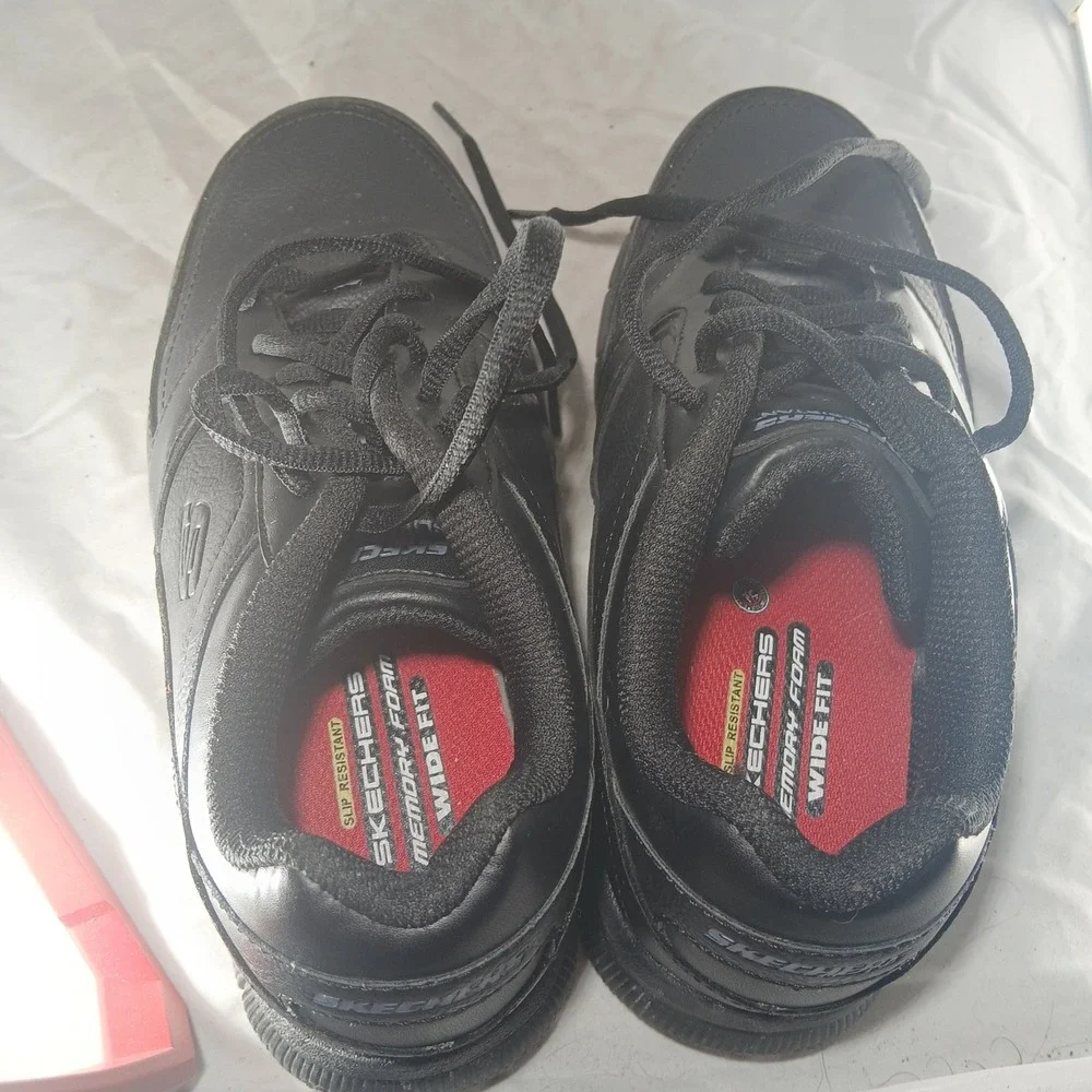 Skechers Work Slip Resistant EH Mens Black Leather Lace Up Shoes Size 7 Wide Fit